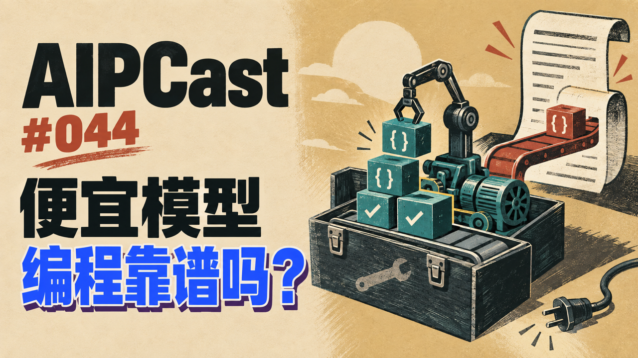 第 044 期节目封面:代码积木、工具箱与账单,讨论便宜模型编程是否可靠