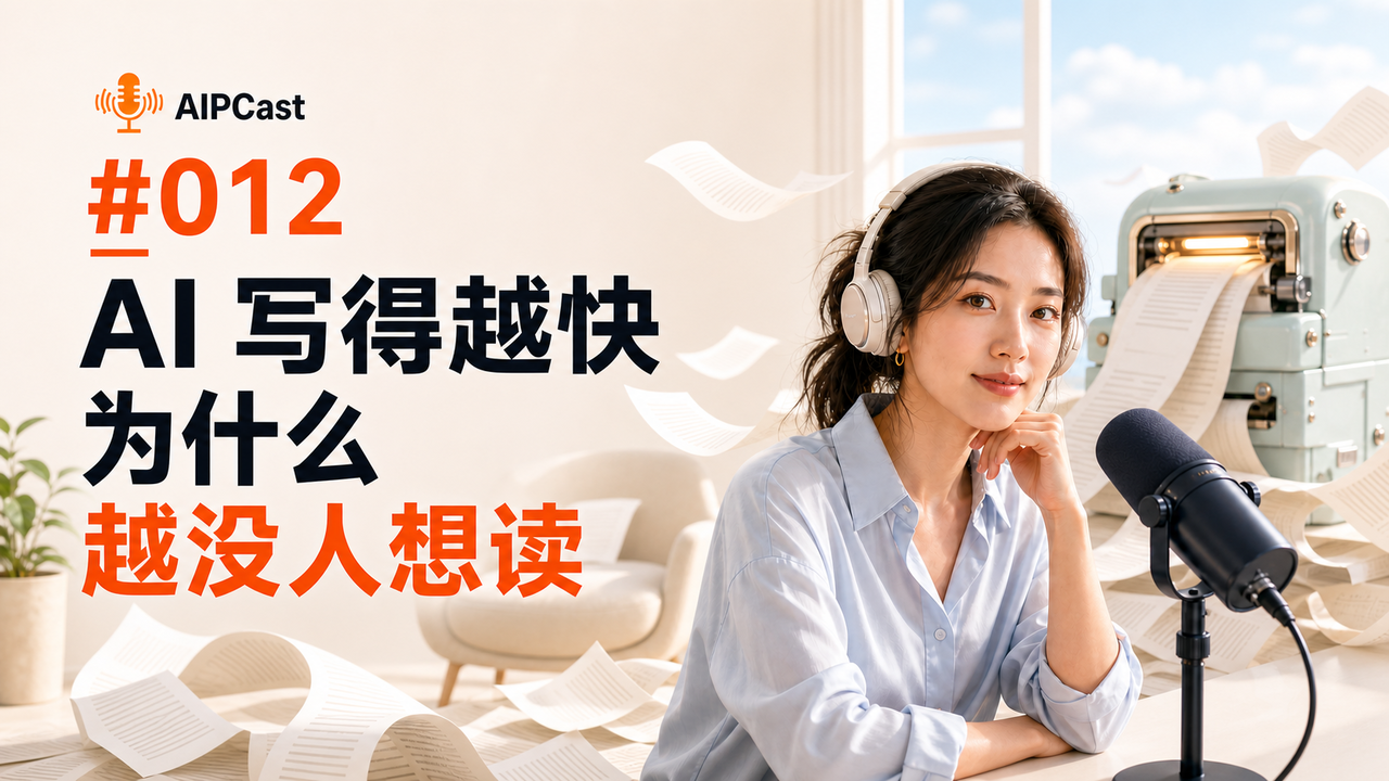《听懂 AI》第 012 期节目封面：AI 写得越快，为什么越没人想读