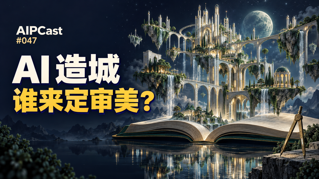 第 047 期节目封面:想象中的城市从书页升起,讨论 AI 创作与人的审美判断