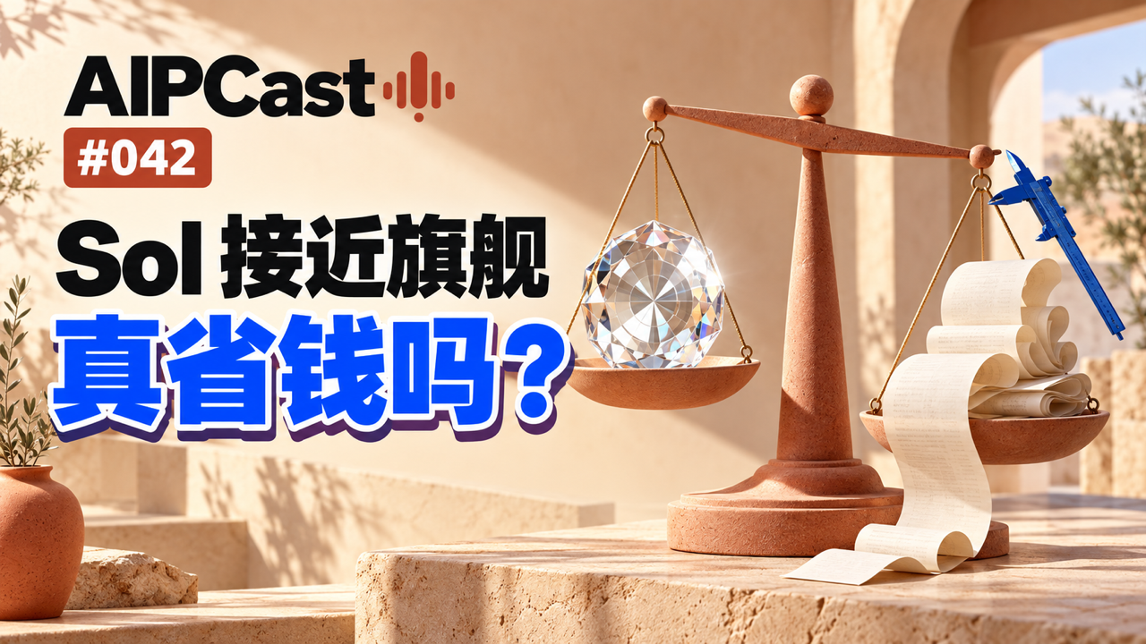 第 042 期节目封面:天平两侧分别放着模型能力与长长的成本账单