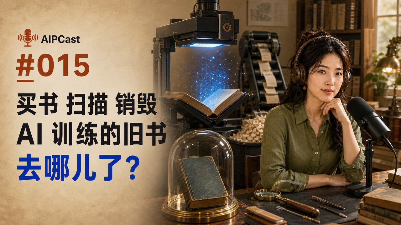 《听懂 AI》第 015 期节目封面：买书、扫描、销毁后的旧书去向